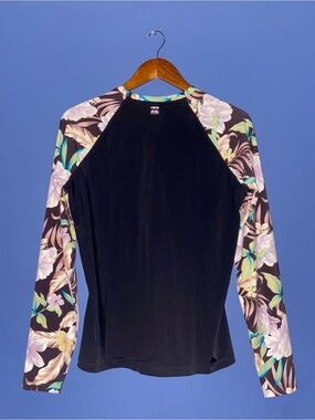Billabong Black Rashguard with Floral Accent Sleeves